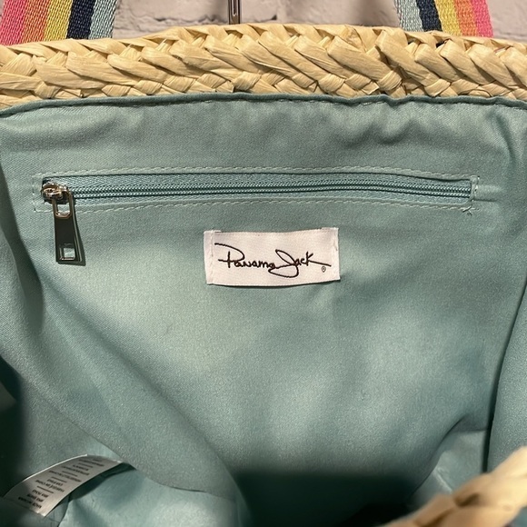 Panama Jack straw tote with multi colored strap - Picture 2 of 5